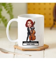 Kontrbas Sanatçısı Müzisyen Kadın Karikatürlü Kupa Bardak
