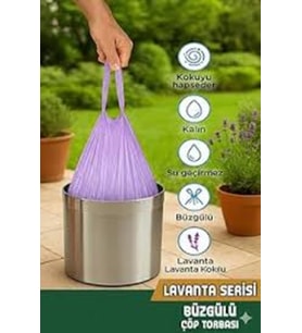 Ethex Büyük Boy Büzgülü Lavanta Kokulu Çöp Torbası 65x80 Cm (50 Lt) 1 Paket