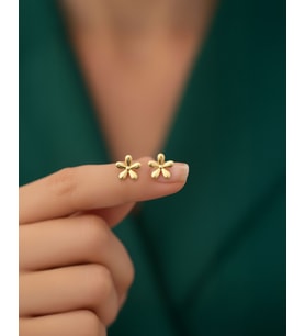 Sade Minik Çiçek 14 Ayar Altın Küpe (Gold)