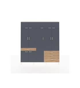 Arges Dolap 11 Raflı 4 Çekmeceli 2 Askılı 220x30x243 Aytaşı-Antrasit/Çam