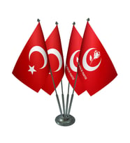 Masa Üstü Büyük Birlik Partisi Bayrağı Türk Bayrağı Dörtlü Krom Direk Masa Bayrak Seti