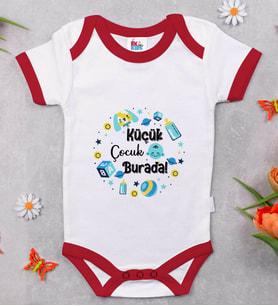 BK Kids Küçük Çocuk Burada Tasarımlı Kırmızı Bebek Body Zıbın-1
