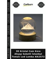 Özel Üretim Dekoratif Hediyelik 3D Kristal Cam Küre Ahşap Soketli İstanbul Temalı Led Lamba Alk2573