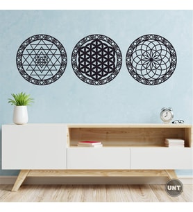 UNT Yaşam Çiçeği, Sri Yantra ve Torus 3'lü Set Duvar Tablosu (Siyah)