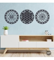UNT Yaşam Çiçeği, Sri Yantra ve Torus 3'lü Set Duvar Tablosu (Siyah)