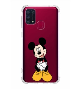 Samsung Galaxy M31  Köşe Korumalı Antişok Kapak Mickey Mouse Tasarımlı Şeffaf  Kılıf