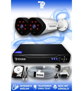 PICAM 2 Kameralı Uzay 2 Dış Kamera Set 100 GB HDD Full HD Gece Görüşlü Güvenlik Kamerası Sistemi