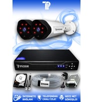 PICAM 2 Kameralı Uzay 2 Dış Kamera Set 100 GB HDD Full HD Gece Görüşlü Güvenlik Kamerası Sistemi