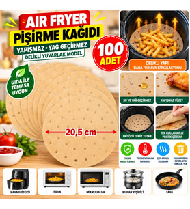 Mey İthalat® 100 Adet Air Fryer Pişirme Kağıdı Tek Kullanımlık Hava Fritözü Yuvarlak Delikli Model