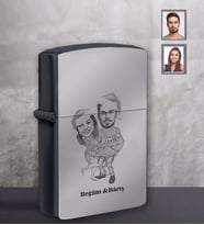 Kişiye Özel Yılbaşı Sevgili Karikatürlü Siyah Benzinli Çakmak Model-7