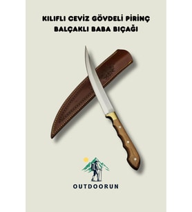 Kılıflı Ceviz Gövdeli Pirinç Balçaklı Baba Bıçağı – 33,5 cm