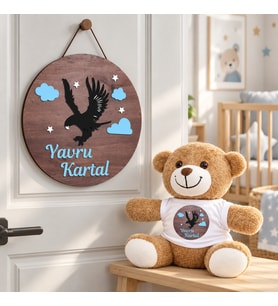 Kişiye Özel Bebek Kapı Süsü (Peluş Ayıcık Hediyeli) – Baby Shower / Hastane Odası