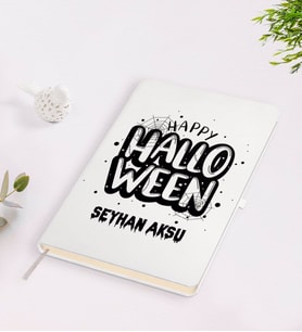 BK Gift Kişiye Özel Happy Halloween Tasarımlı Beyaz Defter-1