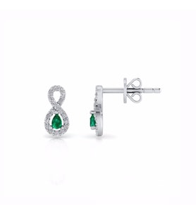 0,54 Karat Pırlantalı Zümrüt Küpe (Altın-Beyaz)