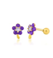 Renkli Çiçek Gümüş Piercing (Mor-Beyaz)
