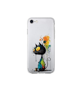 iPhone 7 ile Uyumlu Splash Kedi Tasarımlı Şeffaf Silikon Kılıf