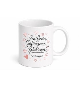 İsme Özel Gülümseme Sebebim Yazılı Kupa Bardak Hediye Porselen Mug