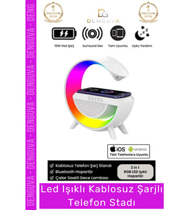 #TelefonStandı RGB LED Işıklı Kablosuz Şarjlı Masa Lambası Saatli Hoparlör Telefon Standı 3 in 1 Spe
