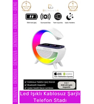 #TelefonStandı RGB LED Işıklı Kablosuz Şarjlı Masa Lambası Saatli Hoparlör Telefon Standı 3 in 1 Spe