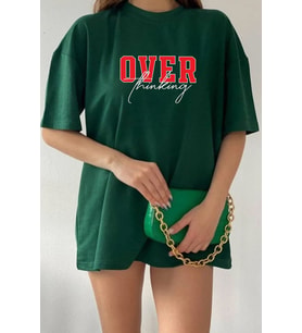 Unisex Over Thinking Baskılı T-shirt (Yeşil)