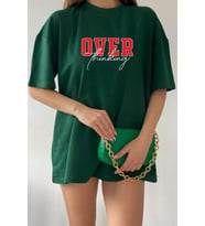 Unisex Over Thinking Baskılı T-shirt (Yeşil)