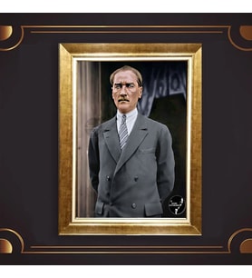 Özel Seri Paspartulu Çerçeveli Atatürk Tablo l392 (Gold)