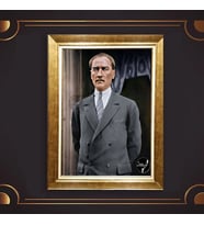 Özel Seri Paspartulu Çerçeveli Atatürk Tablo l392 (Gold)