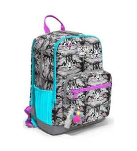 CORAL HIGH 23638 KIDS GRİ KEDİ DESENLİ DÖRT BÖLMELİ SIRT ÇANTASI
