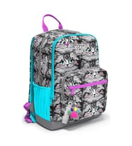 CORAL HIGH 23638 KIDS GRİ KEDİ DESENLİ DÖRT BÖLMELİ SIRT ÇANTASI