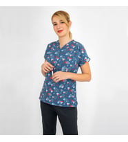 Unisex Lacivert Love  Desenli Esnek  Likralı Doktor Hemşire Scrubs Cerrahi Tek Üst Forma