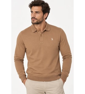 Dewberry Erkek Pamuklu Sweatshirt Düz Camel V9007 Günlük Üst Giyim, Hafta Sonu Kombini, Seyahat Gardırobu