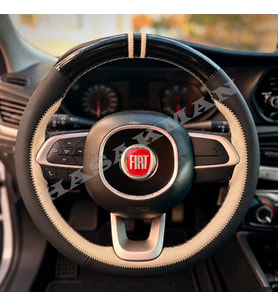 Fiat Egea Station Wagon Dikme Direksiyon Kılıfı Parlak Siyah Bej Detaylı Bej Çift Yüzük ve Dikiş 2016-2021