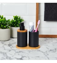 Bambu Standlı Seramik İkili Banyo Seti