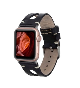 Apple Watch Uyumlu Deri Kordon 42-44-45mm 42BA2 RST1 (Siyah)