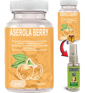 Aserola Berry: 2 Adet Aserola Ekstresi Içeren C Vitaminli Antioksidanlı Probiyotik 30LU Soft Jel Kapsüller + 30 ml Çörek Otu Yağı