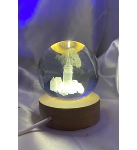 3D Led Işık Gecelambası Cam Küre Tek Renk Günışığı Ahşap Galata Kulesi Gece Lambası 6 cm