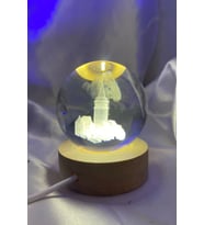 3D Led Işık Gecelambası Cam Küre Tek Renk Günışığı Ahşap Galata Kulesi Gece Lambası 6 cm