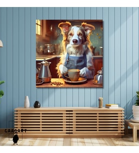 Kare Kanvas Kahve Köşesi Cafe Tablosu Barista Border Collie