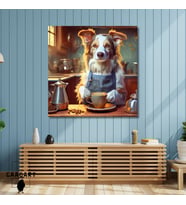Kare Kanvas Kahve Köşesi Cafe Tablosu Barista Border Collie