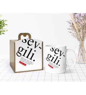 BK Gift Kişiye Özel Ahşap Kutuda Sevgili Anlamı Tasarımlı Beyaz Kupa Bardak-1