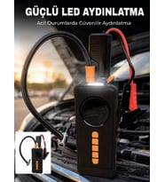 Dijital Lastik Şişirme Kompresörü Akü Takviye Powerbank LED Aydınlatmalı Acil Durum Cihazı