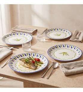GÜRAL PORSELEN Zeytindalı Desenli 25 cm 4lü Porselen Servis Tabağı Seti