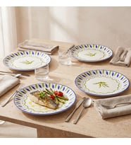 GÜRAL PORSELEN Zeytindalı Desenli 25 cm 4lü Porselen Servis Tabağı Seti