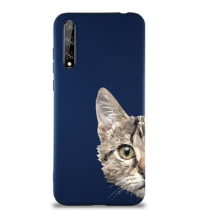 Huawei Y8P Soft Premier Kapak Catface Tasarımlı Silikon Kılıf - Lacivert (Şeffaf)