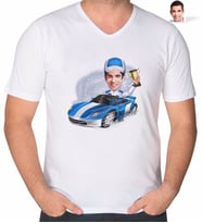 BK Gift Kişiye Özel Erkek Rallici Karikatürlü V Yaka Tişört-1 (Beyaz)