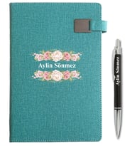 Kişiye Özel Çiçek Desen Baskılı İsme Özel Defter ve Kalem