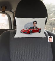 BK Gift Kişiye Özel Plakalı Erkek Ferrari F12 Karikatürlü Dikdörtgen Araç Koltuk Yastığı-1