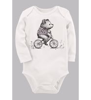 Organik Baskılı Pamuklu Unisex Bebek Ekru Body UZUNE142