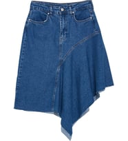 Moda Regular Düz Desen Günlük Midi Boy Dikiş Detaylı Asimetril Yüksek Bel Midi Denim Etek