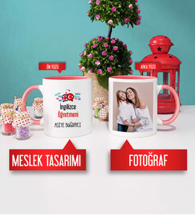 İngilizce Öğretmenine Hediye İngilizce Öğretmeni Kupa Bardak Pembe Fotoğraflı